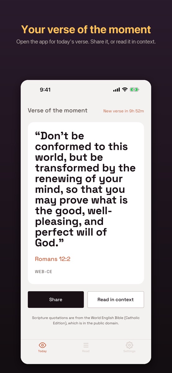 Lock Bible showing a verse with options to share or read it in context